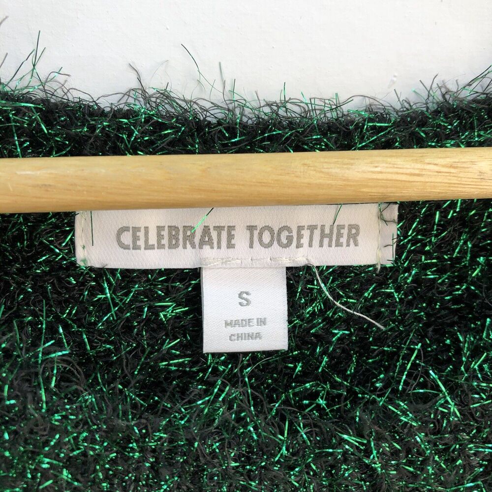 Celebrate Together Junior Dress Size S Green Sparkle Bows PomPom Knit Christmas - Picture 11 of 15